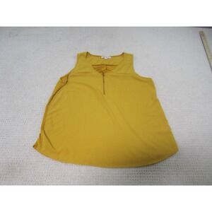 Tempted Womens Blouse XL Casual‎ Yellow V-Neck Sleeveless Comfort Zip Up